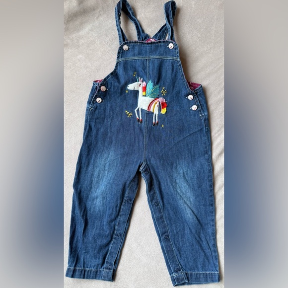 Other - Toddler Girl Unicorn Denim Overalls 2-3 Years Blue Jean Romper 100% Cotton